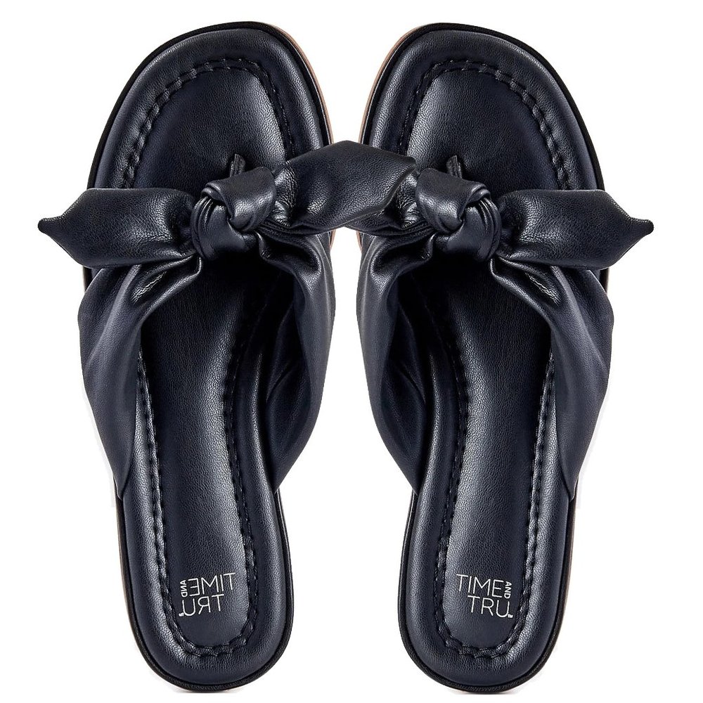 Time & TRU Tru Women's Black Bow Thong Flip Flop Sandals NEW NWT
